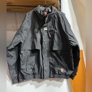 #3383-Vintage Dark Gray Patterned Hooded Windbreaker Jacket